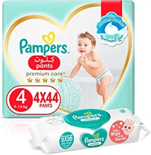 Pampers Premium Care Pants, Size 4, 176 Diapers + 504 Sensitive Protect Baby Wet Wipes