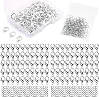 SHOWAY 180 Pieces Stainless Steel Lobster Claw Clasp With Open Jump Rings Set, Diy Necklace Jewelry Finding Accessories Fastener Hook(Silver) Steel Color 4Mm Jump Ring Stainle, Diyb28-180
