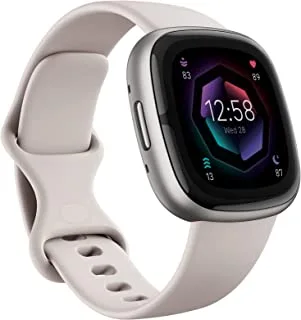 Fitbit Sense 2 Health and Fitness Smartwatch مزودة بنظام GPS مدمج وميزات صحية متقدمة وعمر بطارية يصل إلى 6 أيام - متوافقة مع Android و iOS. - لونار أبيض / ألمنيوم بلاتيني