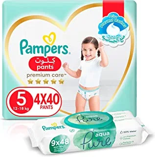 Pampers Premium Care Pants, Size 5, 160 Diapers + 432 Aqua Pure Water Baby Wet Wipes