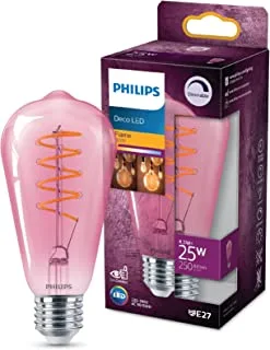 Philips LED Light Classic ST64 Flame Pink Light Bulb [E27 Edison Screw] 4.5W-25W Equivalent, Warm White (1800K), Dimmable