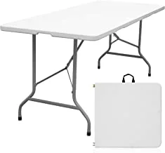 SHOWAY Folding Table 6ft Portable Heavy Duty Plastic Fold-in-Half Utility Picnic Table Plastic Dining Table Indoor Outdoor for Camping, Picnic and Party, White