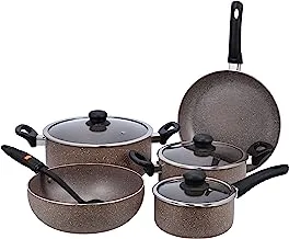 Delcasa DC1577BGE 9Pcs Smart Aluminum Cookware Set - Durable Marble Coating, High-Quality Forged Aluminium Construction, Non-Stick Dish for Gas, Induction & Ceramic Hobs -Induction Bottom