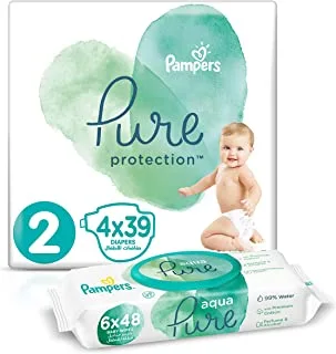 Pampers Pure Protection, Size 2, 156 Diapers + 288 Aqua Pure Water Baby Wet Wipes