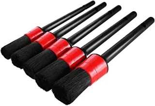 SHOWAY Auto Detailing Brush, 5 Pieces Car Cleaner Brush Set Leather Cleaner Wheels Dashboard Interior Exterior Leather Air Vents Emblems Assorted Brushes Cleaner, Black