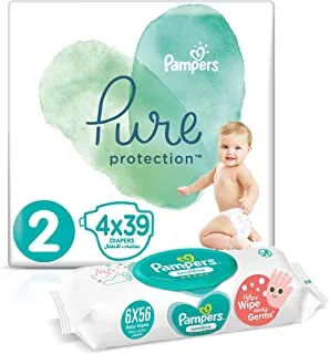Pampers Pure Protection, Size 2, 156 Diapers + 336 Sensitive Protect Baby Wet Wipes