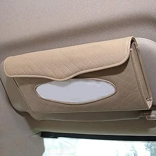 SHOWAY Car Tissue Holder, Sun Visor Tissue Holder, Car Visor Napkin Holder, PU Leather Backseat Tissue Case for Car/Truck (Beige)
