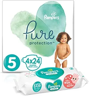 Pampers Pure Protection, Size 5, 96 Diapers + 336 Sensitive Protect Baby Wet Wipes