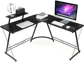 SKY-TOUCH L Shaped Gaming Desk, Home Office Desk With Round Corner and Shelf, Computer Desk With Large Monitor Stand Desk,Sturdy Writing Workstation, Gaming Desk with Shelf - Black 50.8*18.1*28inch