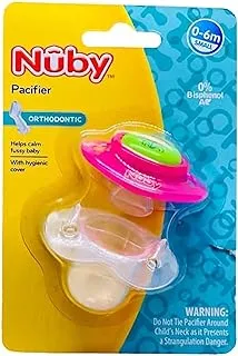 Nuby Printed Ortho Pacifier with Handle, Short Ortho Silicone Baglet and PP Baglet Cover, Assorted