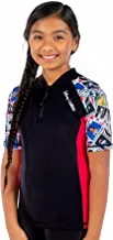 COEGA Youth Girls Rashguard Short Sleeves with zip-Black Princess MEME's