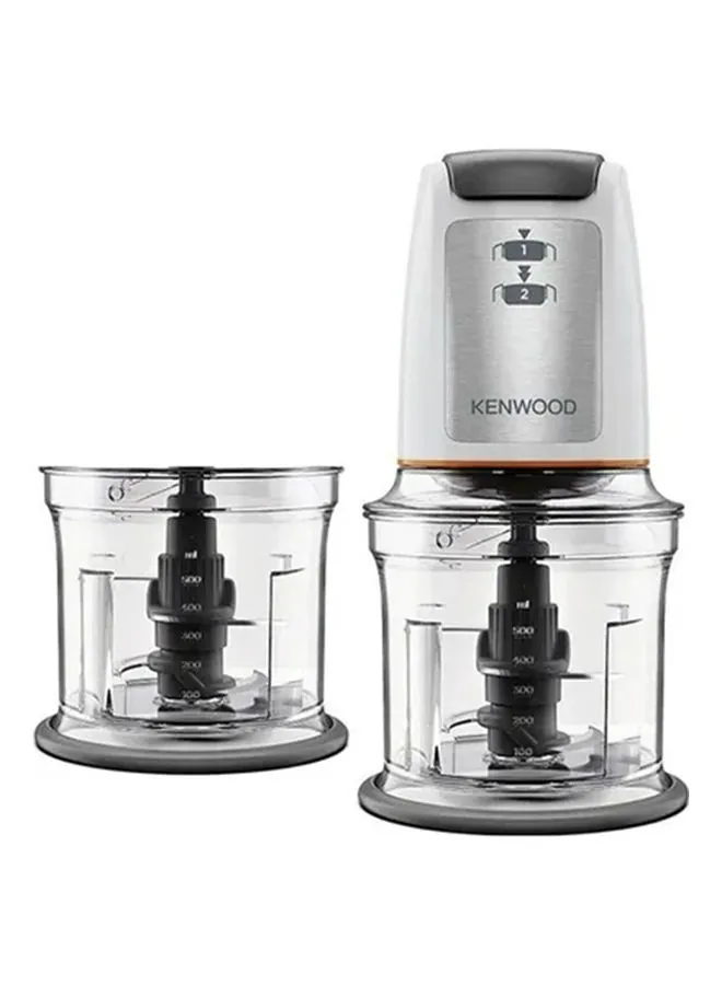 KENWOOD Chopper, 2 Speeds, 2 Bowls, Stainless Steel Quad Blade, Ice Crush Function, Mayonnaise Attachment 0.5 L 500 W CHP61.200WH Clear