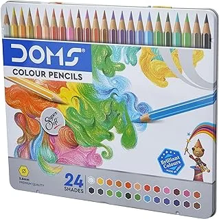 مجموعة أقلام تلوين خشبية مسطحة من القصدير المعدني من DOMS مكونة من 24 لونًا