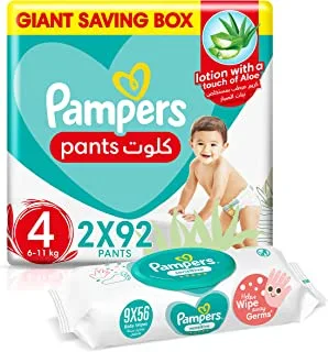 Pampers Pants, Size 4, 184 Diapers + 504 Sensitive Protect Baby Wet Wipes
