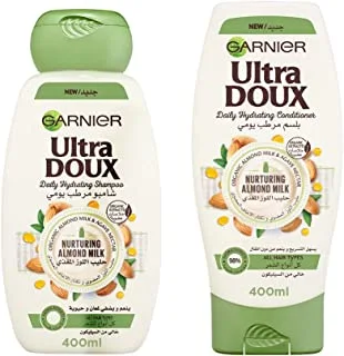 Garnier Ultra Doux Almond Milk Shampoo, 400 ml with Almond Milk Conditioner, 400 ml - Pack of 1