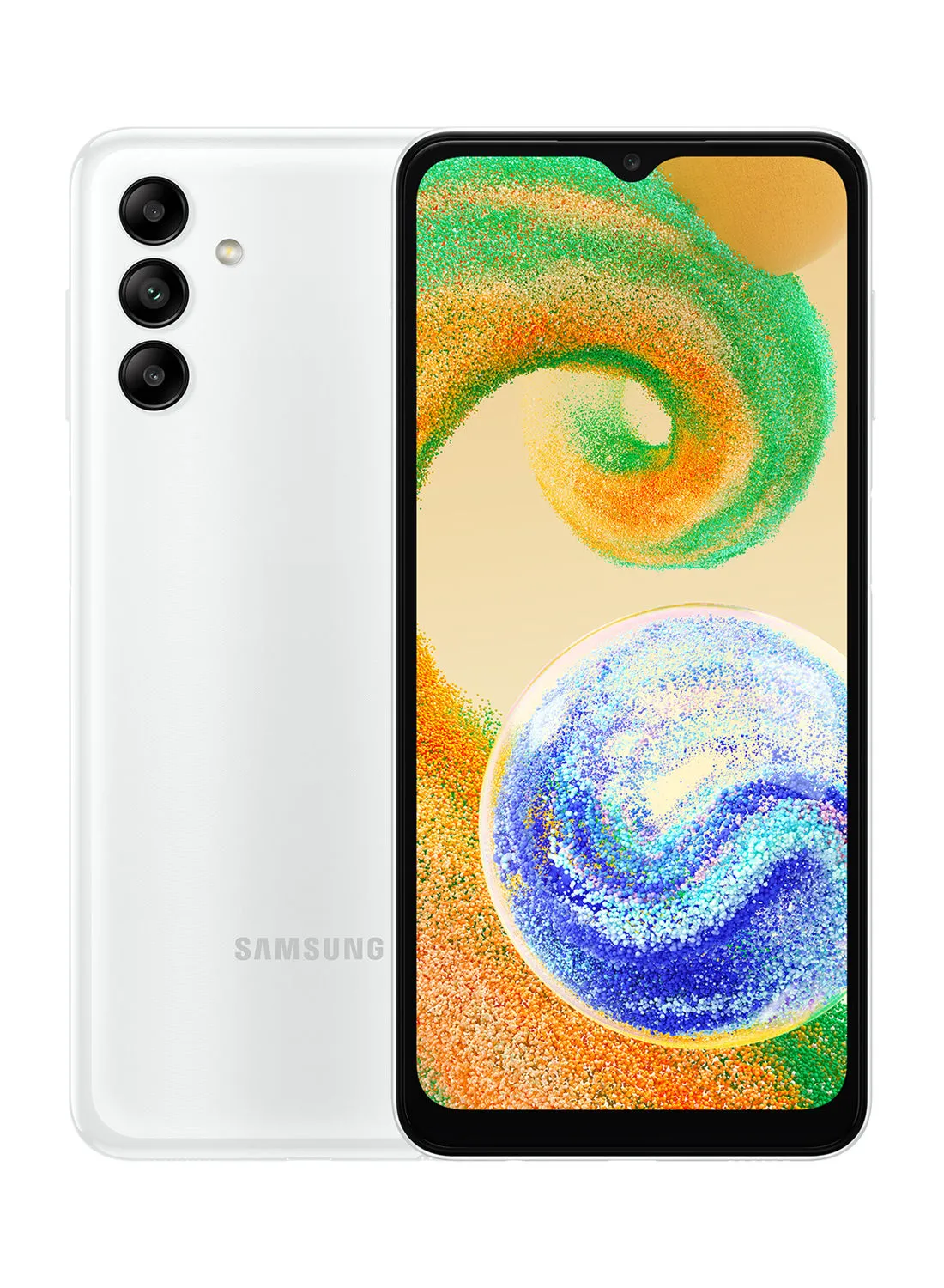 هاتف Samsung Galaxy A04s ثنائي الشريحة باللون الأبيض ، وذاكرة وصول عشوائي (RAM) سعة 3 جيجابايت ، وذاكرة داخلية سعة 32 جيجابايت ، ومزود بخدمة 4G LTE - إصدار الشرق الأوسط