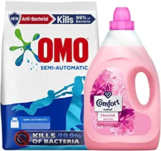 OMO Active Semi-Automatic laundry Detergent Powder, 5KG + COMFORT Fabric Softener for super soft clothes, Flora Soft, gives long-lasting fragrance 4L