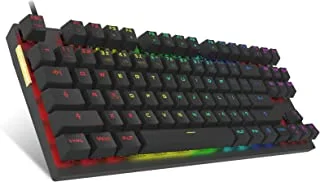 لوحة مفاتيح ميكانيكية للألعاب احترافية من Motospeed بإضاءة خلفية بألوان قوس قزح RGB و 87 مفتاحًا مضاءً بلوحة مفاتيح USB للألعاب لأجهزة Mac والكمبيوتر الشخصي أسود (مفتاح أزرق)