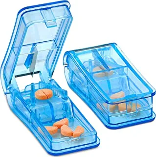 SHOWAY Pill Cutter - V- Grip Pill Crusher and Cutter for Vitamins, Big & Small Pills, and Medication - Transparent Pill Splitter with Pill Holder Case to Split