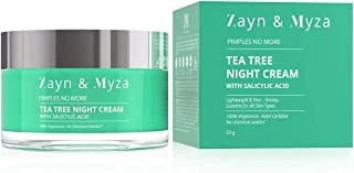 Zayn & Myza TEA TREE Night Cream with Niacinamide, Unclog Pores & Dark Spots, For Acne-Pimple Prone Skin 50Gm