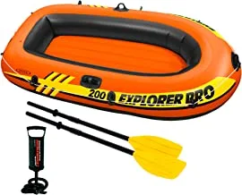Intex Explorer Pro Inflatable Boat, Boat + Paddles Pump, Black/orange, Four Person (196 x 102 33 cm), 58357NP