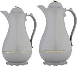 Al Saif 2 Pieces Flora Coffee And Tea Vacuum Flask Set Matt Light Smoky Gray, 0.7/1.0 Liter