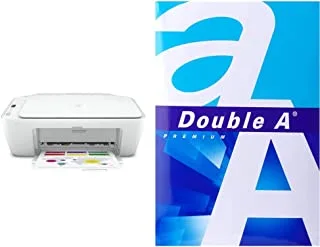 HP DeskJet 2710 Printer, All-in-One - Wireless, Print, Copy & Scan Inkjet Printer & Double A Photocopy A4 Size 80GSM Paper - 500 Sheets, White