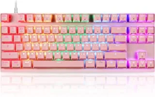 لوحة مفاتيح ميكانيكية احترافية للألعاب من Motospeed CK82 87 مفتاحًا بإضاءة خلفية بألوان قوس قزح RGB بإضاءة خلفية كمبيوتر USB سلكي / لوحة مفاتيح مكتبية لأجهزة Mac & PC وردي (مفتاح أحمر)