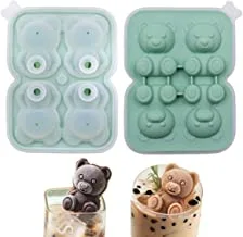 IBAMA 3D Cute Bear Ice Cube Mold, 4 Cavity Silicone Animal Mold Ice Cube for DIY Iced Coffee Milk Tea Beverage Drink Decoration Reusable and BPA Free