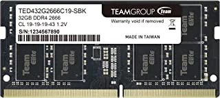 TEAMGROUP Elite DDR4 32GB Single 2666MHz PC4-21300 CL19 Unbuffered Non-ECC 1.2V SODIMM 260-Pin كمبيوتر محمول كمبيوتر محمول وحدة ذاكرة الوصول العشوائي وحدة ذاكرة الوصول العشوائي للكمبيوتر المحمول - TED432G2666C19-S01 - (1x 32GB) Single