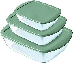 Pyrex Cook & Store Rectangular Glass Roaster With Lid Set Of 3 Pcs (2.5+1.1+0.4 Liter) (913302) Temperd Borosilicate Glass Microwavable Oven Safe Food Storage Container With Lid