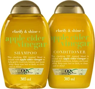 OGX Apple Cider Vinegar Clarifying Shampoo & Conditioner For Oily And Greasy Hair, 385 ml, White