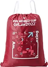 حقيبة رياضية رياضية بخيط مطبوع برسومات الجرافيك في كأس العالم قطر 2022 ، حقيبة رياضية برباط أسود 37 × 47 سم - كستنائي