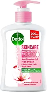 Dettol Handwash Liquid Soap Skincare Pump for Effective Germ Protection & Personal Hygiene, Protects Against 100 Illness Causing Germs, Rose & Sakura Blossom Fragrance, 200ml