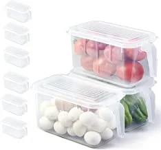 SKY-TOUCH 6pcs Refrigerator Organizer, Stackable Plastic Kitchen Food Storage Containers with Lids and Handle for Fruits and Vegetables, Freezer Safe Food Storage Boxes, Transparent