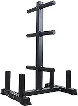 YALLA HomeGym 2-in-1, Olympic Weight Plate Rack Tree With 4 Vertical Barbell Bar & 6 Olympic Plate Holders, Olympic Weight Organizer Storage Stand for Home Gym, Commerical Gym, Office Gym