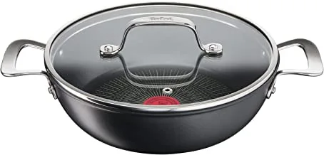 TEFAL G6 Unlimited 26 cm Shallowpot with Glass Lid, Non-Stick with Thermo-Signal, Aluminium, Black, G2557102
