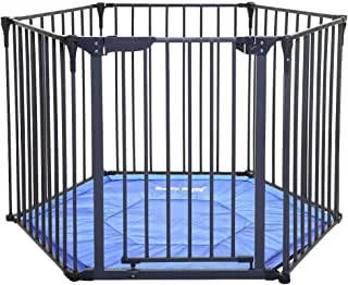 Baby Safe Playpen | Portable Playard With Cushioning For Safety | Travel | Indoor | Outdoor | Play Yard Pen | 6 Sided | Grey
