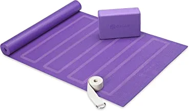 Gaiam Beginner's Yoga Starter Kit Set (Yoga Mat, Yoga Block, Yoga Strap) - Light 4mm Thick Printed Non-Slip Exercise Mat for Everyday Yoga - Includes 6ft Yoga Strap & Yoga Brick
