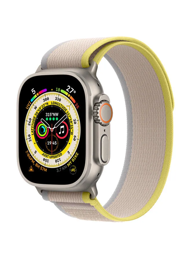 Apple Watch Ultra GPS + Cellular ، جراب تيتانيوم 49 ملم مع حلقة مسار - أصفر متوسط ​​/ بيج