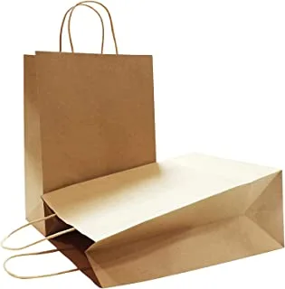 SHOWAY Kraft Paper Bags - 50pcs Craft Paper Gift Bags With Sturdy Handles - GreatFor Shopping,Party,Gift,Birthday,Wedding,Party Celebration,Lunch,Merchandise And Retails (brown, 33 * 26 * 12 cm)