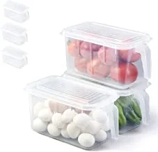 SKY-TOUCH 3 Pieces Refrigerator Organizer, Stackable Plastic Kitchen Food Storage Containers with Lids and Handle for Fruits and Vegetables, Freezer Safe Food Storage Boxes, Transparent