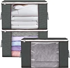 SKY-TOUCH 3pcs Large Capacity Clothes Storage Bags, Foldable Storage Bag Space Saver with Clear Window & Carry Handles