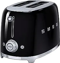 Smeg Tsf01Bluk Retro 2 Slice Toaster ، 6 مستويات تحميص ، فتحات خبز واسعة جدًا ، وظائف تذويب وإعادة تسخين ، صينية فتات قابلة للإزالة ، 950 واط ، أسود 