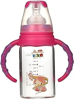 KiKo Glass Feeding Bottle with Handle, 120 ml Capacity, Pink