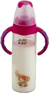 KiKo Glass Feeding Bottle with Handle, 240 ml Capacity, Pink