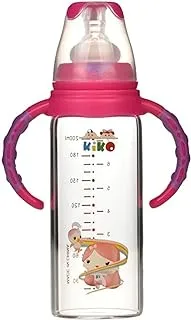 KiKo Glass Feeding Bottle with Handle, 180 ml Capacity, Pink
