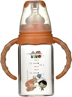 زجاجة رضاعة زجاجية بمقبض من كيكو ، سعة 120 مل ، قهوة