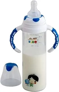 KiKo Glass Feeding Bottle with Handle, 240 ml Capacity, Blue