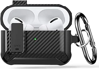 Airpods Pro 2 2nd Generation Case Cover and Airpods Pro 1st Case with Keychain, Secure Lock Military Armor Rugged Case for Airpods Pro 2nd 2022 and Airpods Pro 2019 Front LED Visible - Black